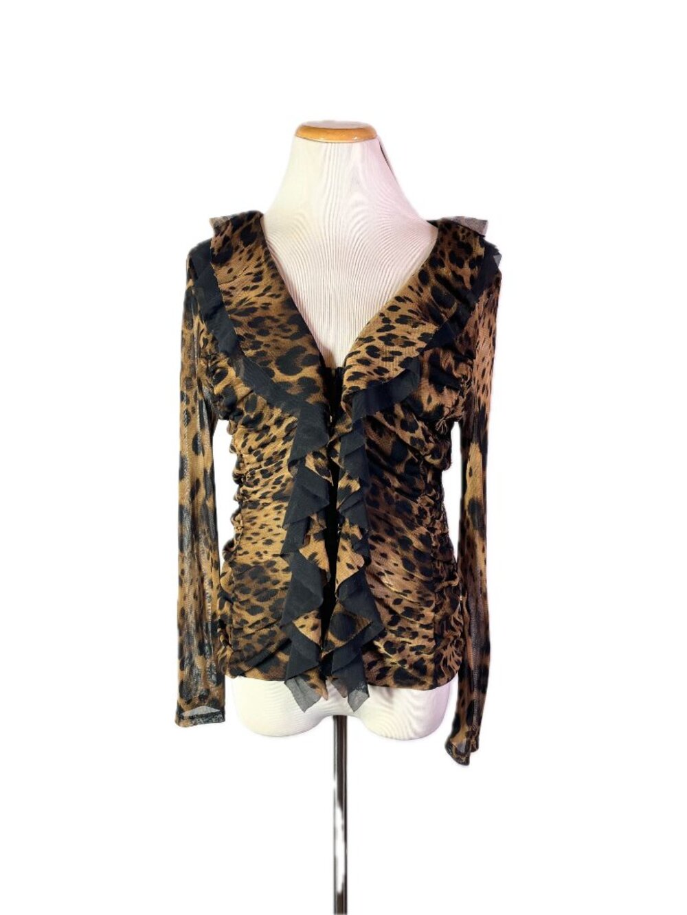 Vintage Y2K Jendo Size M Zip-Front Stretchy Mesh Jacket/Top Leopard Cheetah